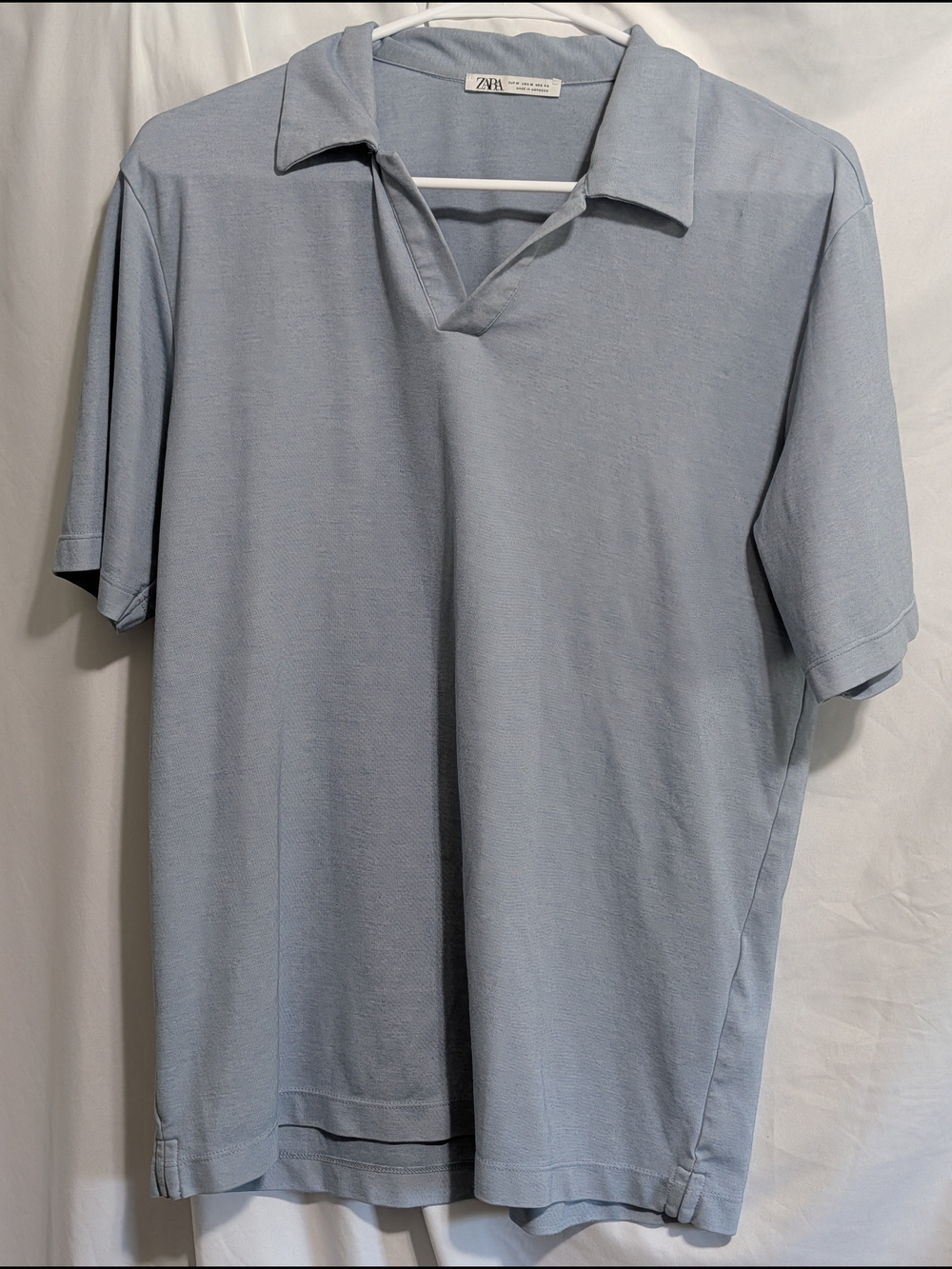 Zara Men's Sky Blue Polo with Open V Collar